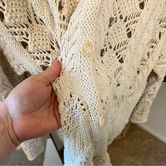 ✨ Boho Crochet Open Knit Cream Cardigan Sz 2X | 100% Cotton - Picture 6 of 8